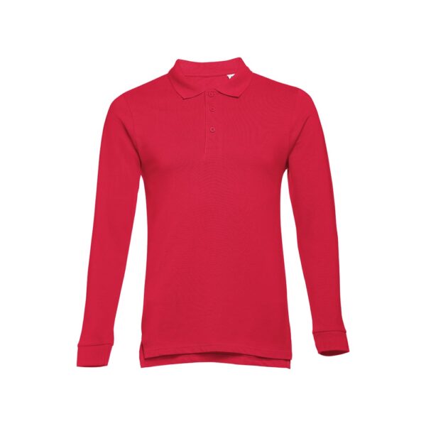 THC BERN. Men's long-sleeved 100% cotton piqué polo shirt with removable label