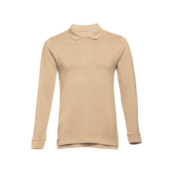 THC BERN. Men's long-sleeved 100% cotton piqué polo shirt with removable label
