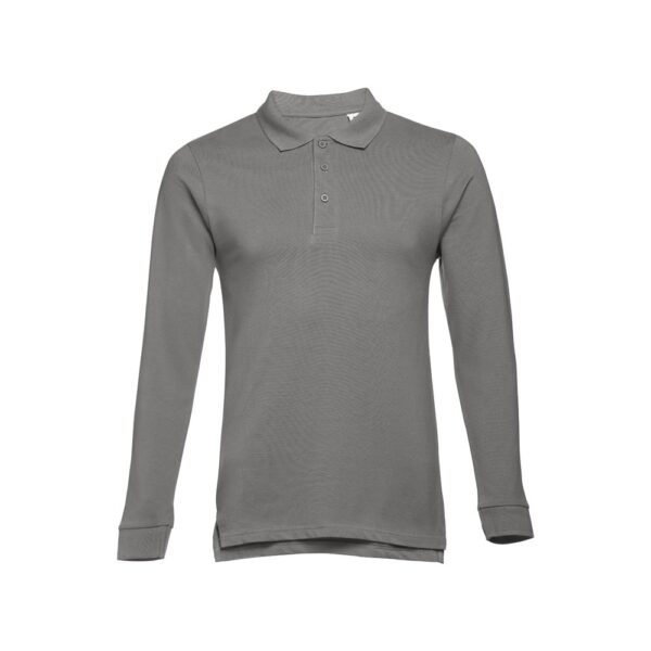 THC BERN. Men's long-sleeved 100% cotton piqué polo shirt with removable label