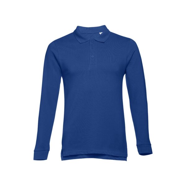 THC BERN. Men's long-sleeved 100% cotton piqué polo shirt with removable label