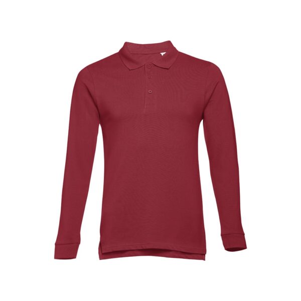THC BERN. Men's long-sleeved 100% cotton piqué polo shirt with removable label