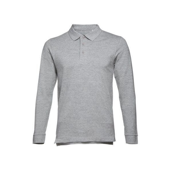 THC BERN. Men's long-sleeved 100% cotton piqué polo shirt with removable label