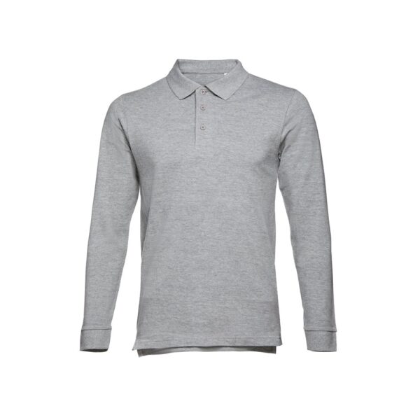 THC BERN. Men's long-sleeved 100% cotton piqué polo shirt with removable label