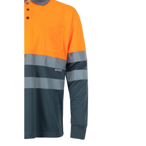 36069_217-f VL VULCAN LARGE. Two-tone bird-eye polo shirt (160g/m²) with long sleeves, in polyester (100%)