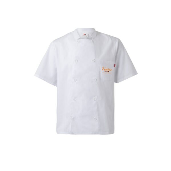 36122_106-logo VL DURGA. Short-sleeved poplin (110g/m²) kitchen jacket in cotton (35%) and polyester (65%)