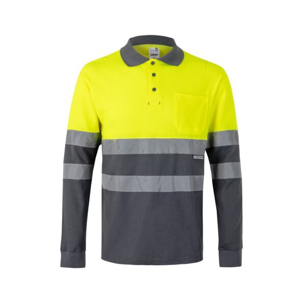 VL PLUTO. Two-tone piqué polo shirt (150g/m²) with long sleeves, in cotton (55%) and polyester (45%)
