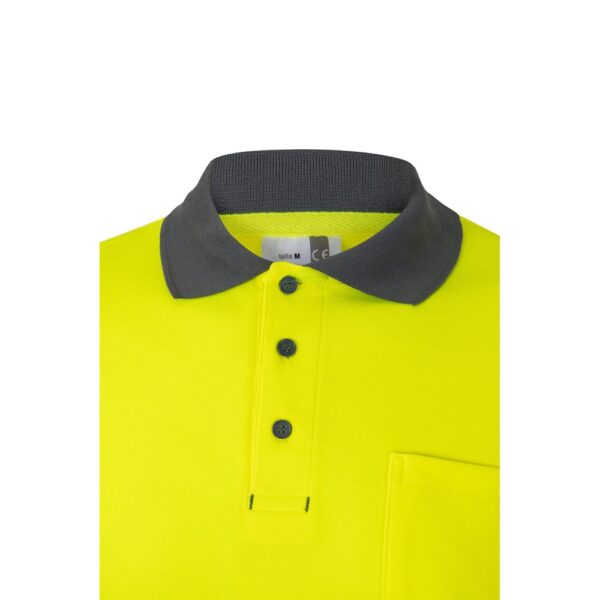 VL PLUTO. Two-tone piqué polo shirt (150g/m²) with long sleeves, in cotton (55%) and polyester (45%)