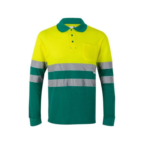 VL PLUTO LARGE. Two-tone piqué polo shirt (150g/m²) with long sleeves, in cotton (55%) and polyester (45%)