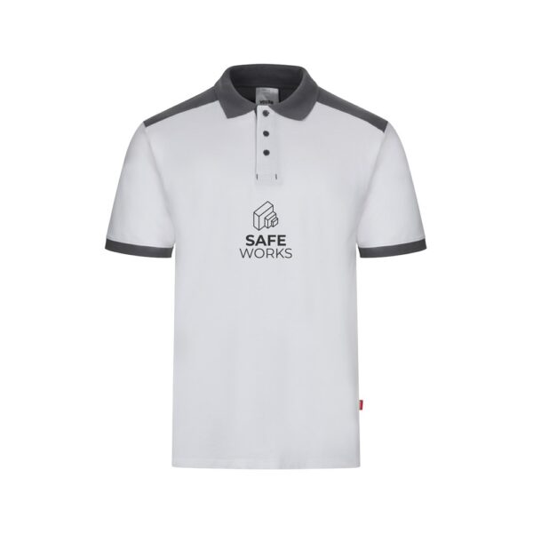 36148_106-logo VL VELES. Two-tone stretch piqué polo shirt (200g/m²) with short sleeves, in polyester (96%) and elastane (4%)