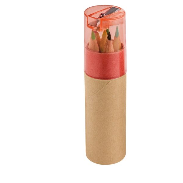 91751_105 ROLS. Pencil box tube with 6 coloured pencils and sharpener