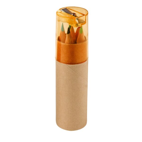 91751_128 ROLS. Pencil box tube with 6 coloured pencils and sharpener