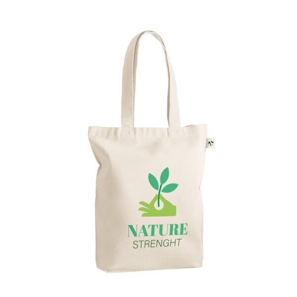 92331_150-logo GIRONA. Cotton (50%), recycled cotton (30%) and polyester (20% rPET) bag (220 g/ m²)