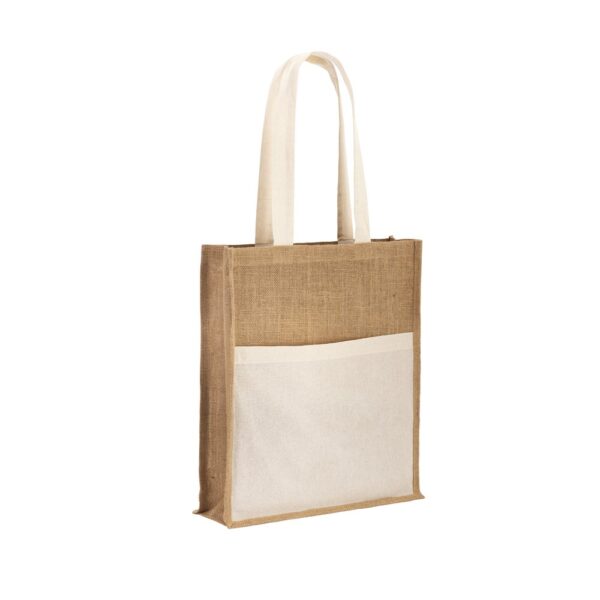 92823_160 BRAGA. Jute bag (240 g/m²) with pocket in 100% cotton (140 g/m²)