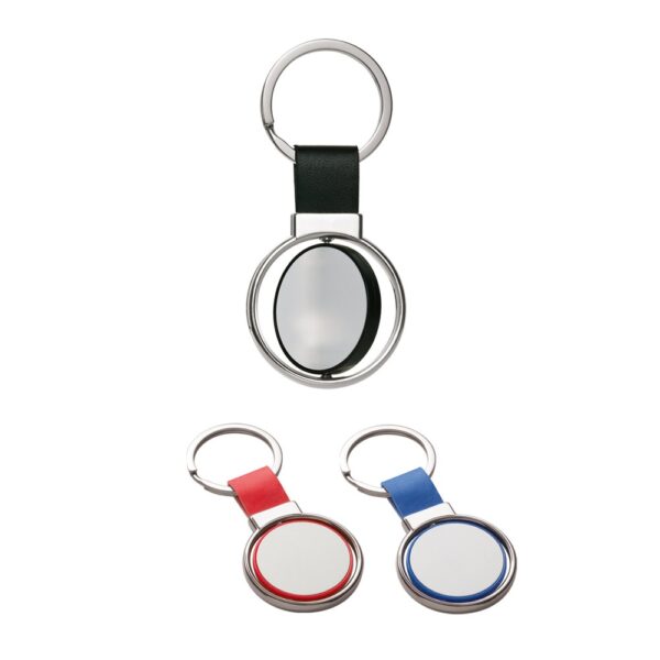 ALBRIGHT. Metal and PU keyring suitable for customisation by doming