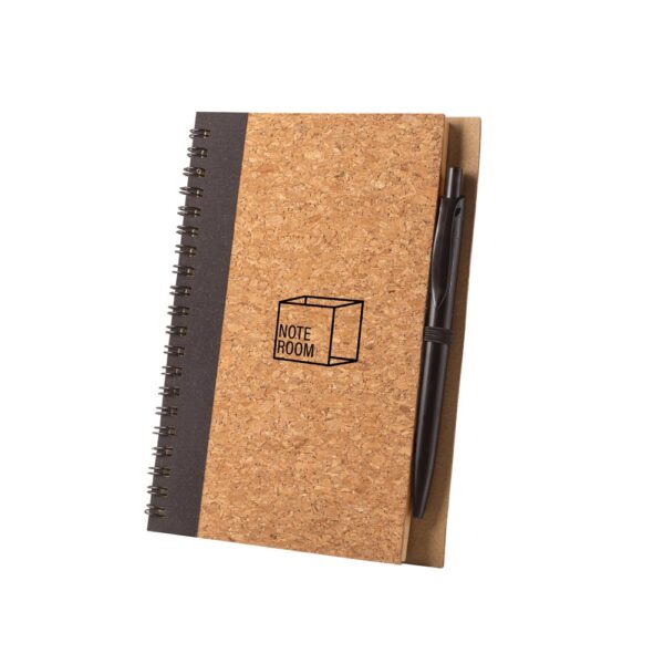 VICENTE. B6 notebook in cork and recycled polyester (100% rPET) with ballpoint pen