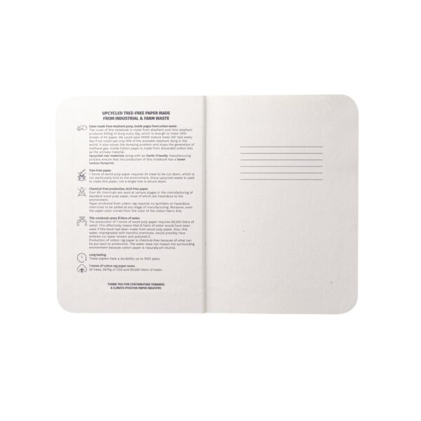93288_150-c ORGANIC SEMI-RIGID. A5 notepad with semi-rigid cover made from organic elephant matter (80%)