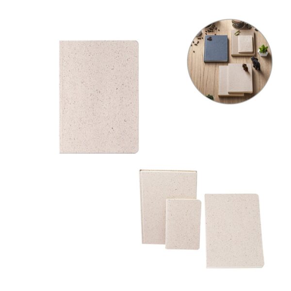 ORGANIC SEMI-RIGID. A5 notepad with semi-rigid cover made from organic elephant matter (80%)