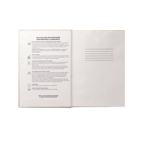 93296_160-c TEAPAD RIGID. A5 notepad with hard cover made from tea leafs waste (65%)