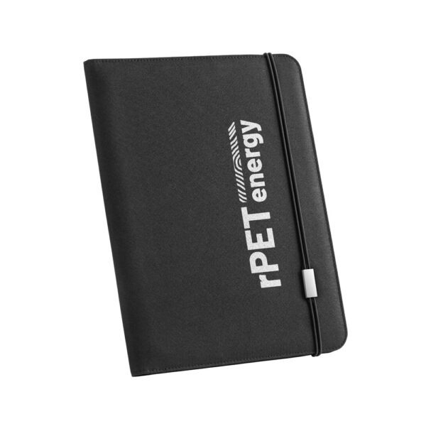 93580_103-logo EMERGE FOLDER II. A4 folder in recycled polyester (100% rPET) 300D with elastic closure