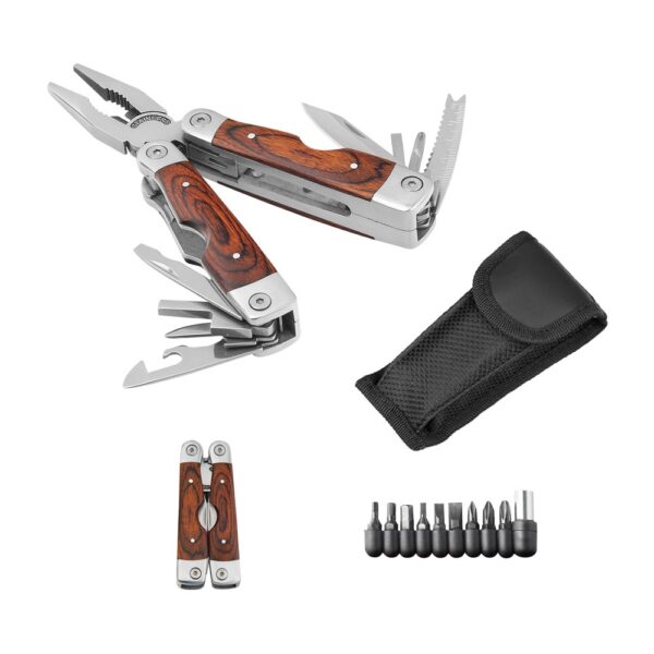 94022_set MAGNUM. Folding pliers with multi-function tools in stainless steel and wood