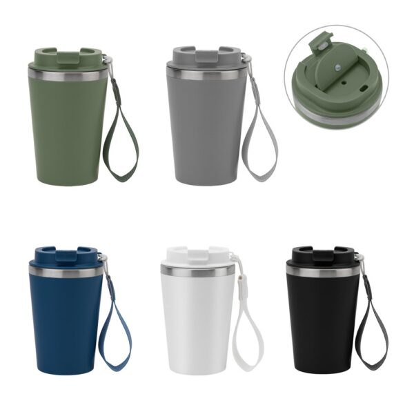 94377_set SPITZ. Stainless steel travel mug (90% recycled) with PP outer wall and matte finish 440 mL
