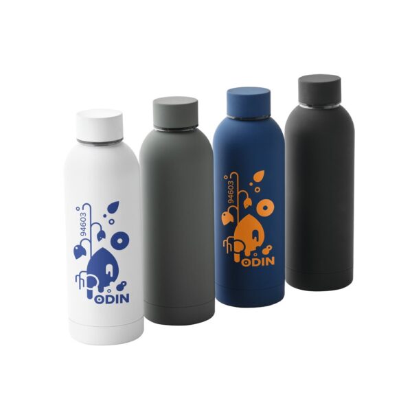 ODIN. Double wall vacuum stainless steel (36% recycled) bottle with rubber coating 550 mL