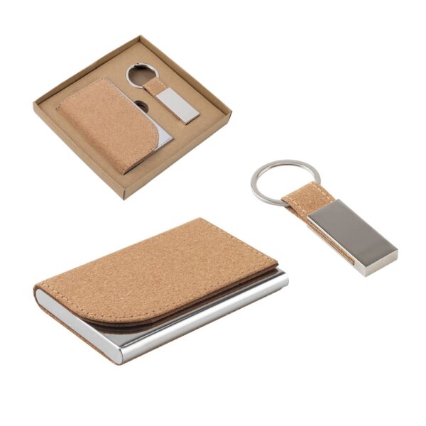 95099_set GOSLING. Set consisting of a card holder and a key holder, both in metal and cork