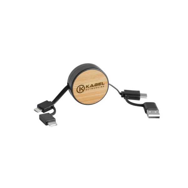 97091_103-logo RUBINS. 6-in-1 retractable USB cable in recycled ABS (100% rABS) and bamboo