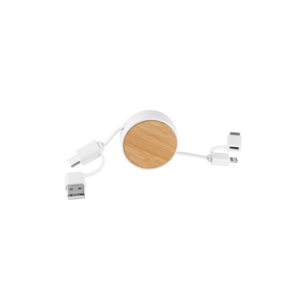 97091_106 RUBINS. 6-in-1 retractable USB cable in recycled ABS (100% rABS) and bamboo