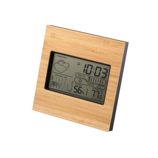 97099_103 BROMLEY. Desktop weather station with LCD screen in ABS and bamboo