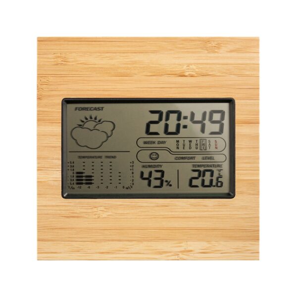 97099_103_a BROMLEY. Desktop weather station with LCD screen in ABS and bamboo