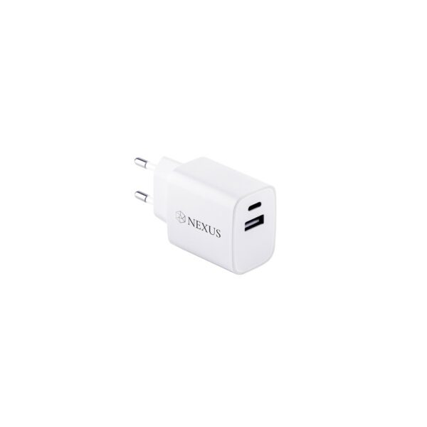 97186_106-logo WEGENER. Power adapter with USB-A port 18W and USB-C 20W in recycled ABS (100% rABS)