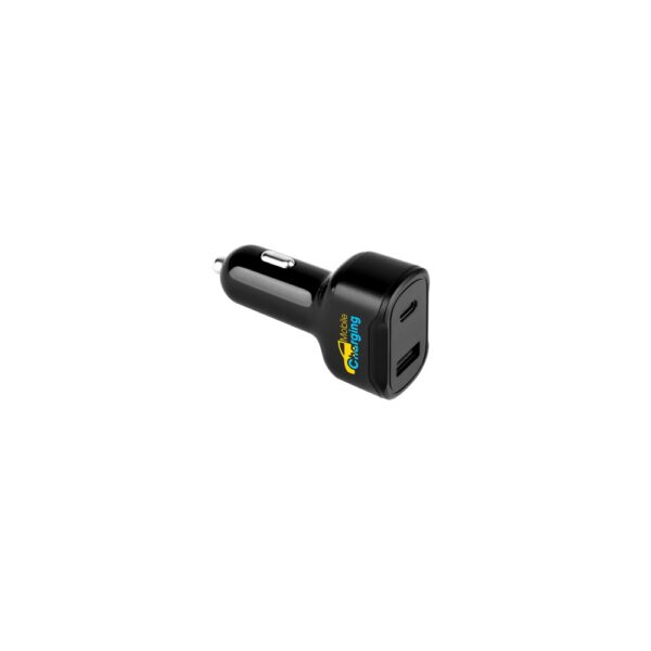 97189_103-logo DIRAC. Cigarette lighter adapter with USB-A port 18W and USB-C 20W in recycled ABS (100% rABS)