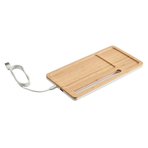 97911_160 MOTT. Desktop organiser with 15W wireless charger in bamboo and ABS