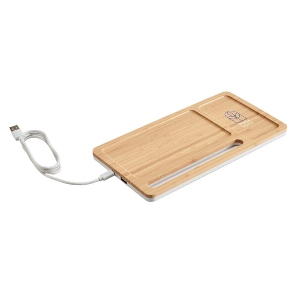 97911_160-logo MOTT. Desktop organiser with 15W wireless charger in bamboo and ABS