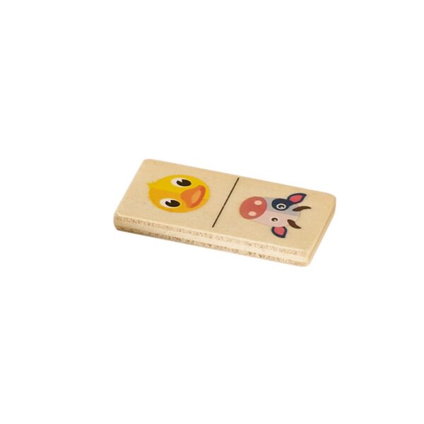 DOMIN. Kids wooden domino game. 28 pieces featuring fun animal figures